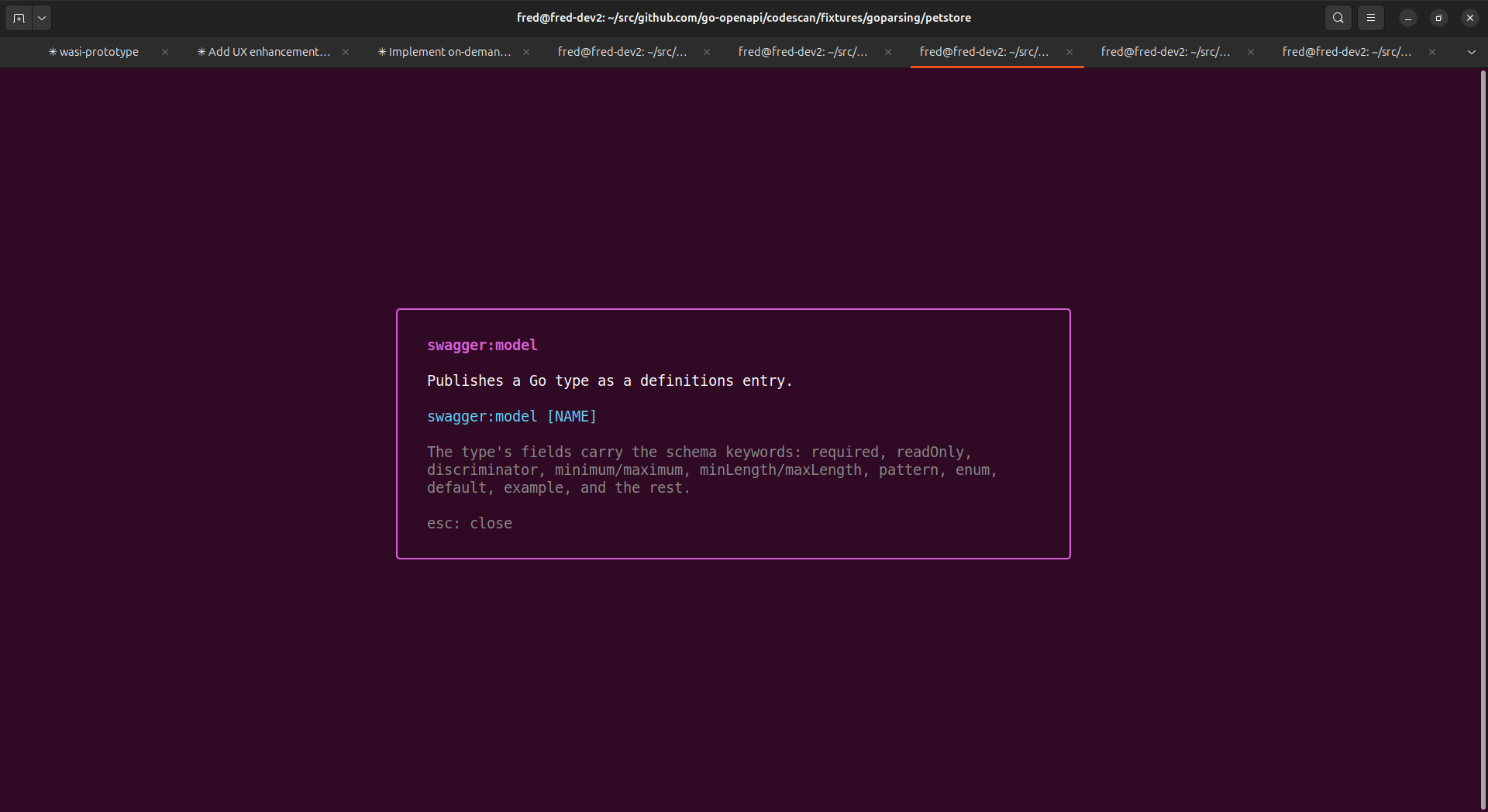 The annotation reference popup: the annotation, what it does, its syntax, and the keywords its body accepts